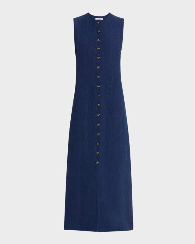 Sleeveless Button-Down Linen Midi Dress